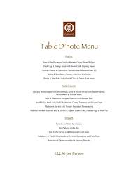 Table D Hote 4 Diner Menu Table D Hote Menu