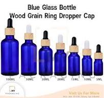 Blue Glass Bottle 5ml to 100ml + Wood Grain Ring Glass ...