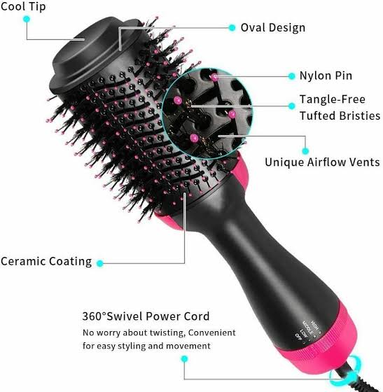 Hair Dryer Brush 3-in-1 Hot Air Straightener Curler Function Hair Styler