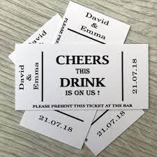 Personalised Wedding Drink Tickets White Card Coupon Etsy Wedding Drink Tickets Drink Ticket Wedding Drink