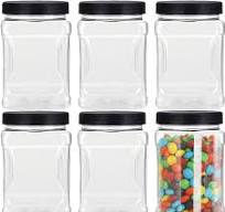 Lawei 6 Pack Clear Plastic Square Jars - 32 Oz Containers with Easy Grip  Handles for Dry Goods, Cookies, Candy and More