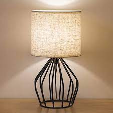 I love the wood and ceramic together. Buy Haitral Black Modern Table Lamp Minimalist Small Bedside Lamp With Hollowed Out Base Linen Fabric Shade Vintage Nightstand Lamp For Bedroom Living Room Side Table Desk Kids Room Online In