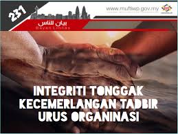 Apabila kita bertanyakan apa maksud sebenar integriti, mungkin kalangan mereka tidak boleh menjawab makna sebenar integriti itu. Pejabat Mufti Wilayah Persekutuan Bayan Linnas Siri Ke 231 Integriti Tonggak Kecemerlangan Tadbir Urus Organisasi