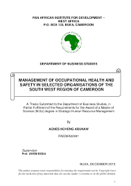 Pdf Pan African Institute For Development West Africa P O Box 133 Buea Cameroon Department Of Business Studies Management Of Occupational Health And Safety In Selected Organisations Of The South West Region
