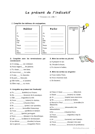 Conjugare online pentru verbul travailler în limba franceză la toate timpurile verbale. Verbes En Er Au Present De L Indicatif Francais Fle Fiches Pedagogiques