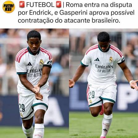 Roma demonstra interesse em Endrick e acompanha situa&ccedil;&atilde;o do atacante no Real Madrid A Roma est&aacute; de olho em Endrick e monitora de perto a situa&ccedil;&atilde;o do brasileiro no Real Madrid. O