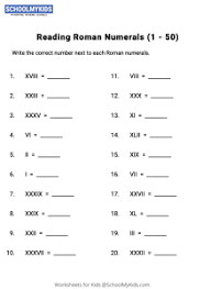 They wrote v instead of 5 and wrote ix instead of 9. Reading Roman Numerals 1 50 Worksheets For Third Second Grade Math Worksheets Schoolmykids Com