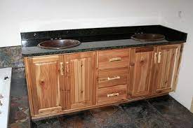 Live edge wooden vanity countertop for a bathroom. Rustic Cedar Bathroom Vanity