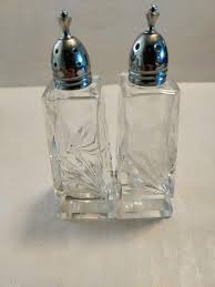 Antique Art Deco Era Salt Pepper Shakers Cut Crystal Sterling Silver Top  Flowers