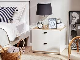 Our bedroom drawers range also includes some beautiful mirrored bedside tables. 2 Drawer Bedside Table White With Light Wood Edison Beliani Pl