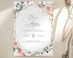 Miu Geometric Rose Greenery Wedding Invitation Template Red Etsy Diy Wedding Templates Greenery Wedding Invitations Wedding Invitation Templates