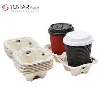 Biodegradable Disposable 4 Pack Pulp Paper Cup Carrier Holder Tray Paper Pulp Cup Holder