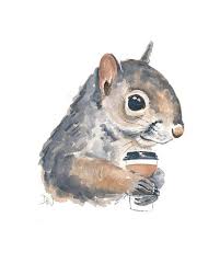 Original Squirrel Watercolour Painting Coffee Squirrel Etsy Funny Paintings Squirrel Painting Watercolour Painting