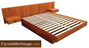 Refinished mcm teak platform bed w floating nightstands. Mid Century Modern Teak Queen Platform Bed