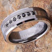 Tungsten Ring Black Diamonds Mens Wedding Band Brushed Titanium Color Size 6 13 Mens Black Diamond Wedding Band Titanium Wedding Rings Mens Wedding Bands Brushed