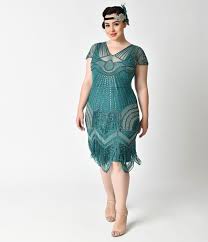 1920s Downton Abbey Dresses Plus Size 1920s Style Teal Beaded Deco Cap Sleeve Beatr Plus Size Flapper Dress Evening Dresses Plus Size Plus Size Flapper Costume