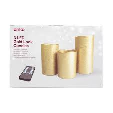 3 Led Gold Look Candles Kmart Candles Led Candles Place Card Holders