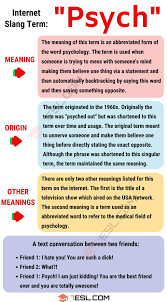Psych Meaning What Does Psych Mean And Stand For 7esl In 2021 Slang Words Other Ways To Say Meant To Be