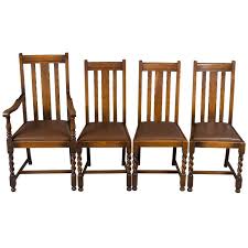 1920s English Traditional Oak Barley Twist Dining Room Chairs Set Of 4 Barley Twist Furniture Leather Kitchen Chairs Chair