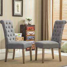 These chairs have wood legs in a natural finish that nicely contrasts with the gray fabric. Roundhill Furniture Habit Solid Wood Tufted Parsons Dining Chair Tan Set Of 2 Walmart Com In 2021 Parsons Dining Chairs Dining Chairs Dining Chair Set
