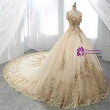 Champagne Ball Gown Tulle Gold Lace Appliques Wedding Dress Applique Wedding Dress Lace Applique Wedding Dress Ball Gown Wedding Dress