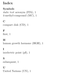 Position of w in english alphabets is, 23 ; Formated Text In Acronym Sorted Alphabetically In Index Tex Latex Stack Exchange