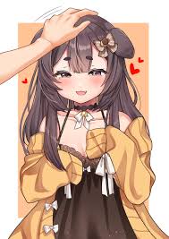 komiojisan, inukai purin, tsunderia, commission, highres, skeb commission,  1girl, 1other, :3, animal ears, black choker, black dress, border, bow,  brown bow, brown eyes, choker, collarbone, dog ears, dog girl, dress, fang,  hair