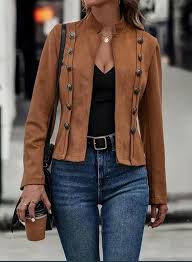 utcoco Jaqueta feminina de couro de camurça sintética, casual, de manga  comprida, blazer casaco de outono 2024, Marrom, PP : Amazon.com.br: Moda