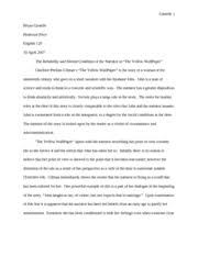 Short Story Analysis The Yellow Wallpaper Oladosu 1 Oladoyin Oladosu Eng 102 Professor Kambui Sexism And Patriarchy In 19 Th Century Marriages As Course Hero The yellow wallpaper study guide. course hero.
