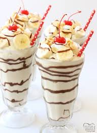 Banana Split Milkshakes Made With Frozen Ripe Bananas Milk And Vanilla Ice Cream Then Topped W Banana Milkshake Recipe Milkshake Recipes Frozen Banana Recipes