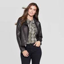 Women S Faux Leather Moto Jacket Universal Thread Black Womens Faux Leather Moto Jacket Faux Leather Moto Jacket Leather Jacket Girl