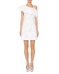 B4sul Off White Ruffled Sangallo Lace One Shoulder Dress Dresses One Shoulder Dress Off White Designer