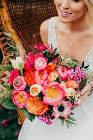Check out the groom's mismatching pink + peach suit! Vibrant Pink Orange Wedding Inspiration
