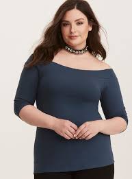 Dark Blue Off Shoulder Foxy Top Plus Size Outfits Plus Size Plus Size Tops