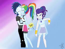 Start with a new hairstyle for her dark purple hair and put some rainbow highlights in it. 1466353 Artist Ilaria122 Clothes Compression Shorts Draw The Squad Equestria Girls Equestria Girls Ified Hair Bun High Five Low Five Male Midriff Ponytail Rainbow Dash Rarity Ripped Pants Safe See Through Shipping Skirt Soarin