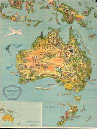 1947 Lindblad Pictorial Map Of Australia New Zealand And Indonesia Australia Map Pictorial Maps Australian Maps