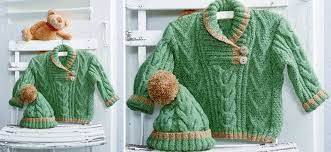 Place the front piece on an extra cable or piece of waste yarn, then transfer the back stitches to the needles. Knitted Cabled Baby Sweater And Hat Free Knitting Pattern