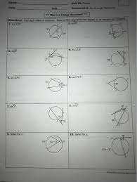 Example 1 use inscribed angles to find measures a. Name Unit 10 Circles Date Bell Homework 6 Arc Chegg Com