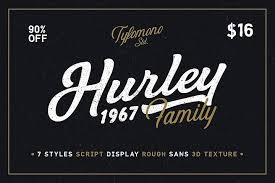 Print, screen secondary fonts uses: Hurley 1967 Family 69308 Script Font Bundles Premade Logo Design Popular Script Fonts Cool Fonts