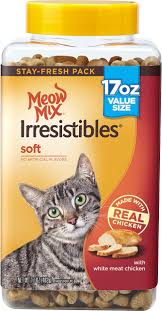 Certain soft cat food may not have as much meat as others. Meow Mix Irresistibles Soft White Meat Chicken Cat Treats 17 Oz Cannister Chewy Com