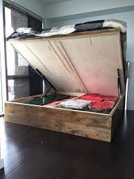 State bearing weight of mattress, bedding and occupants placed on platform. Reclaimed Wood Lift Bed Storage Bed Industrial Decor Condo Etsy Diy Storage Bed Diy Storage Platform Bed Platform Bed With Storage