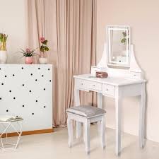Shop Vanity Table Set With Light Up Led Rectangle Mirror Stool Overstock 29804634