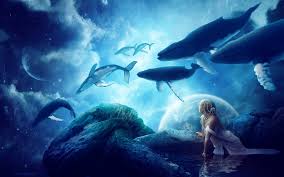 Download Wallpaper Girl Kit Whale Fantasy Sky 1920x1200 Whales In Blue Sky Balinalar Fantezi Balina