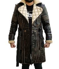 Elder Arthur Maxson Trench Coat Brown Fur Collar Cowhide Genuine Leather Long B Outerwear Leather Trench Coat Mens Men S Coats And Jackets Battle Jacket