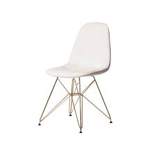 Osp home furnishings julia accent chair, white faux fur and gold legs. Dsr Style White Leather Side Chair With Gold Legs