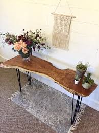 Rustique Restoration Live Edge Walnut Console Table Hairpin Legs Steel Legs Midcentury Modern Ta Long Sofa Table Console Table Decorating Wood Table Design