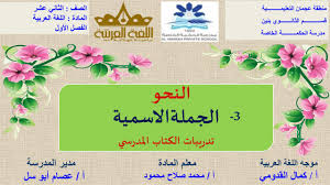 درس الجملة الاسمية وتدريبات الكتاب للصف الثالث مادة اللغة العربية ملفاتي