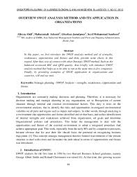 We offer apa, mla, or a chicago style paper in almost 70 disciplines. Pdf Overview Swot Analysis Method And Its Application In Organizations Mayela Lechuga Academia Edu