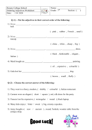 The 7th grade words, and their online learning and pdf worksheets. Ordering Adjectives Grade 7 Worksheet