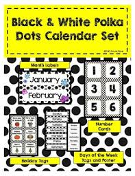 classroom decor black white polka dot calendar set